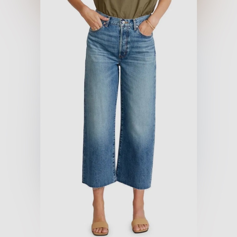 $158 Etica Women's Blue Devon High Waist Crop Wide Leg Jeans Pants 26, NWT.